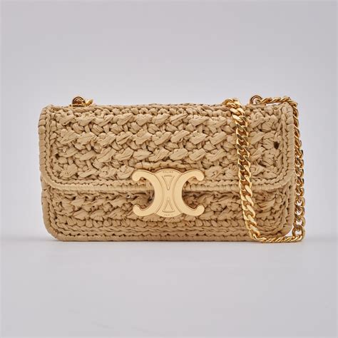 Celine Raffia Chain Triomphe Natural Resort Shoulder Bag 